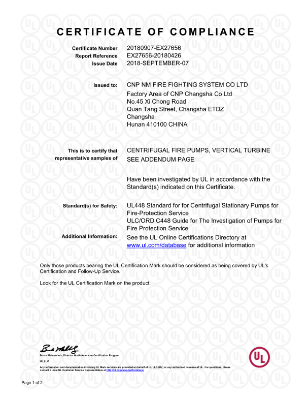 UL Listed Vertical Turbine Fire Pump For Pipelines Bureaus 2000 Gpm ...